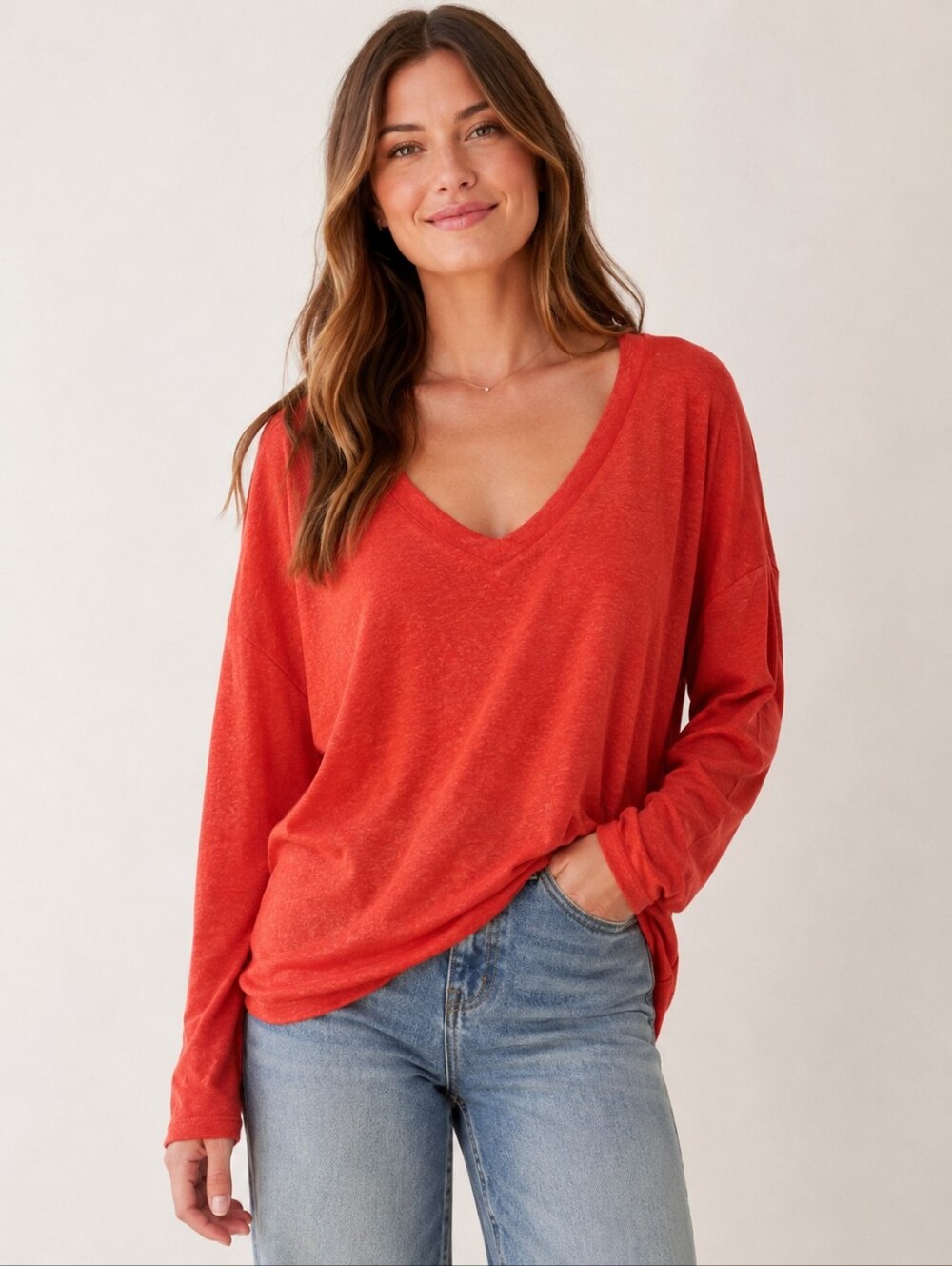 ❤️ BANANA REPUBLIC SOFT V NECK CORAL OVERSIZED PULLOVER TOP, SMALL